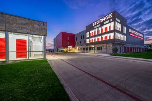 Storage facility at night.